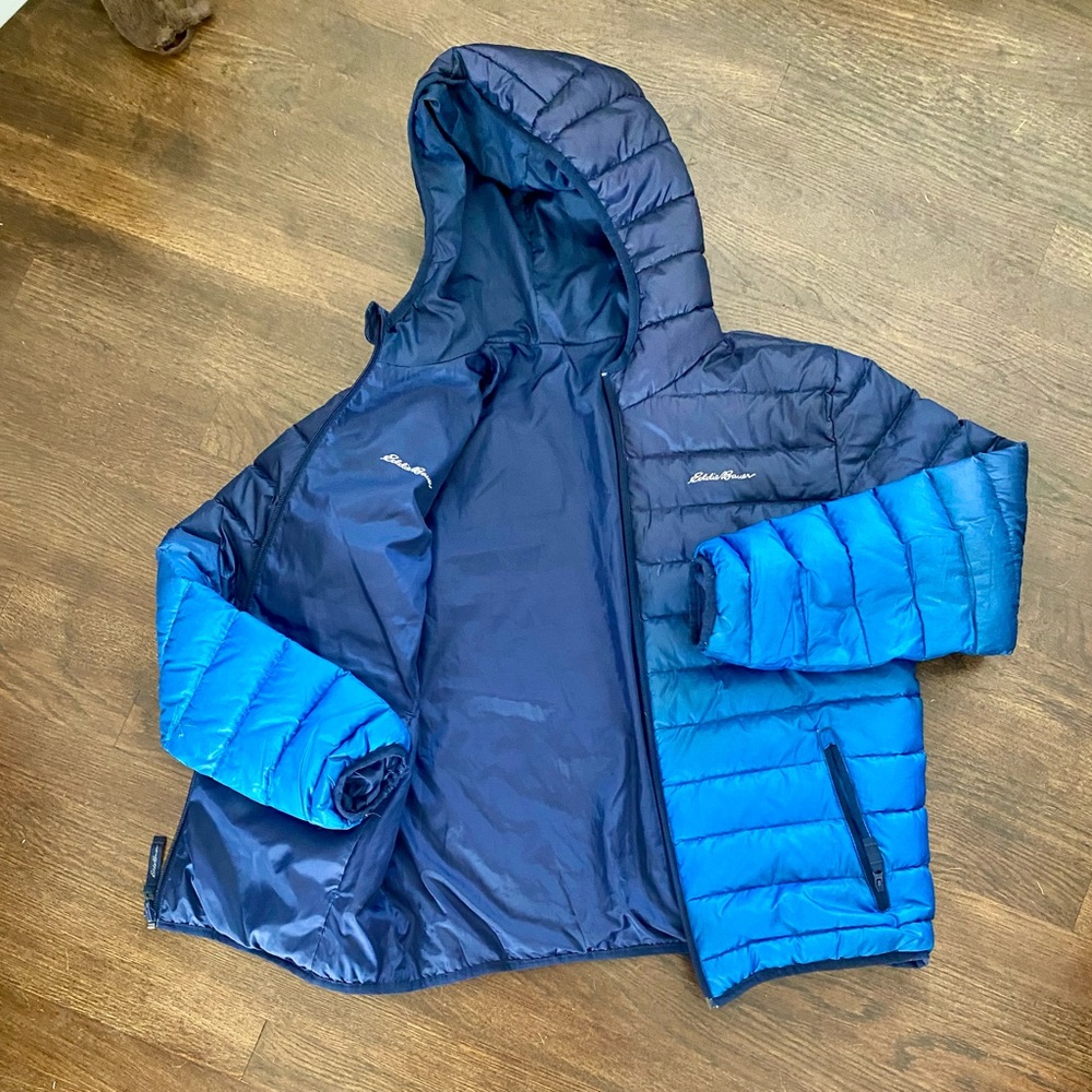 Packable Eddie Bauer Blue Reversible Puffer Jacket Quilted Water-Resistant